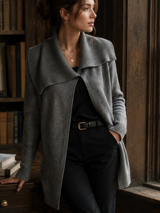 Sweaters - Nurture Cozy Gray Cashmere Blend Open Front Cardigan S Shawl Collar Quiet Luxury